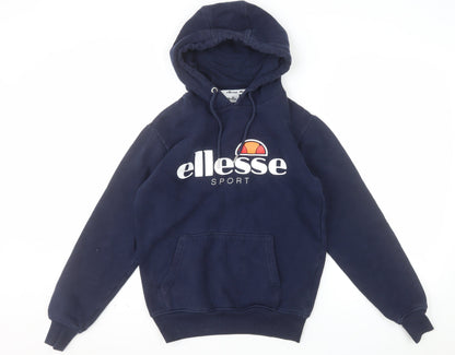 Ellesse Womens Navy Blue Pullover Hoodie UK 8 Cotton Blend Hooded Sweatshirt