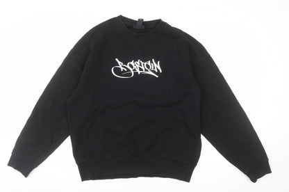 H&M Men's Black Oversized Graffiti Print Boston Sweatshirt Size S