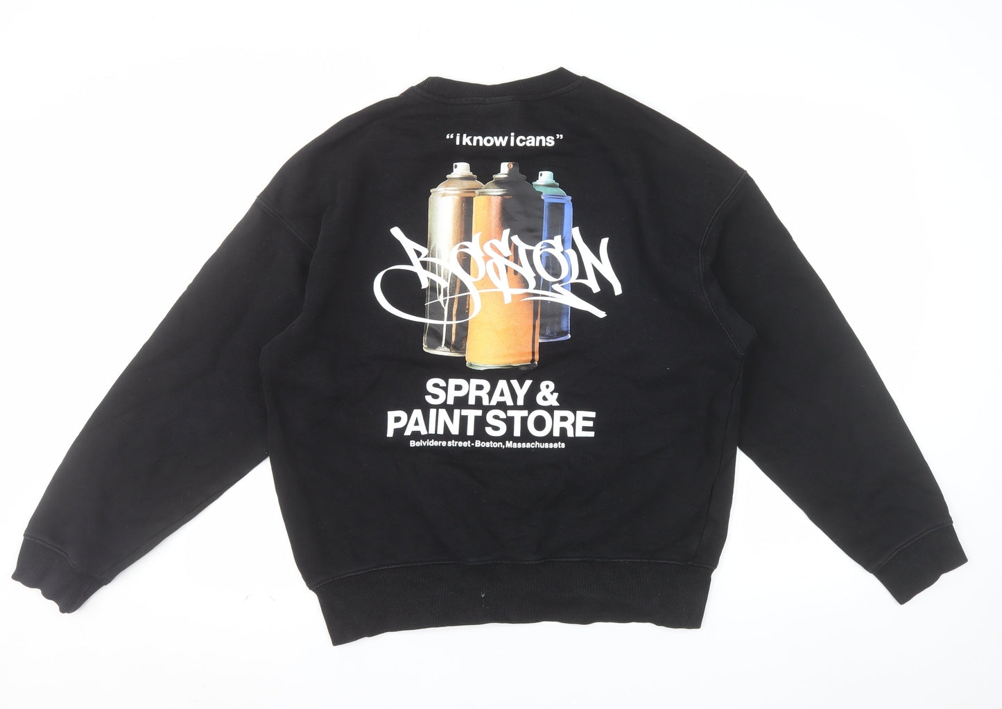 H&M Men's Black Oversized Graffiti Print Boston Sweatshirt Size S