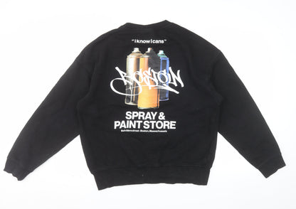 H&M Men's Black Oversized Graffiti Print Boston Sweatshirt Size S