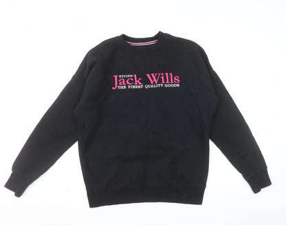 Jack Wills Womens Black Sweatshirt UK 8 Pullover Crew Neck Cotton Blend