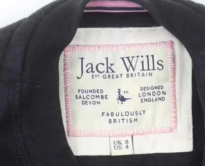 Jack Wills Womens Black Sweatshirt UK 8 Pullover Crew Neck Cotton Blend
