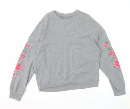 Hollister Womens Grey Pullover Sweatshirt M Rose Graphic Long Sleeve