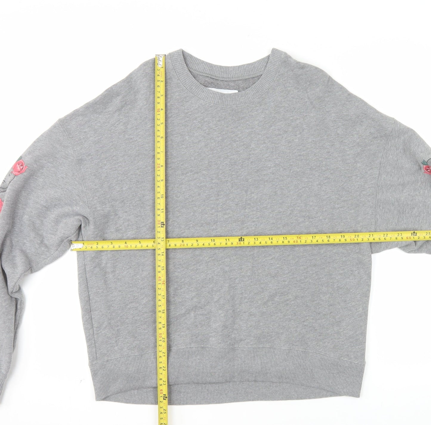 Hollister Womens Grey Pullover Sweatshirt M Rose Graphic Long Sleeve