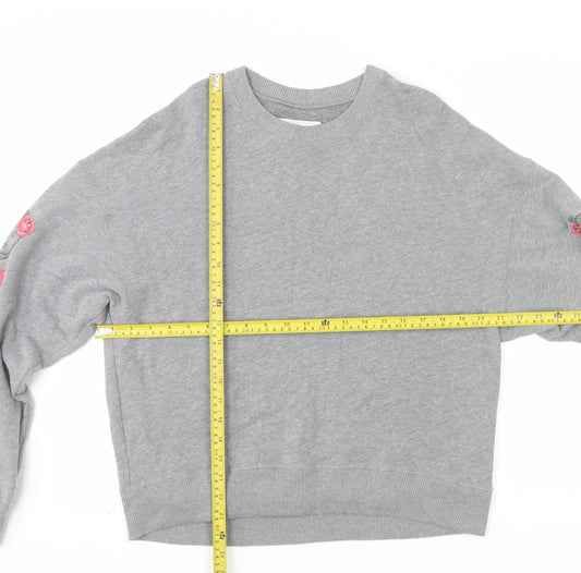 Hollister Womens Grey Pullover Sweatshirt M Rose Graphic Long Sleeve