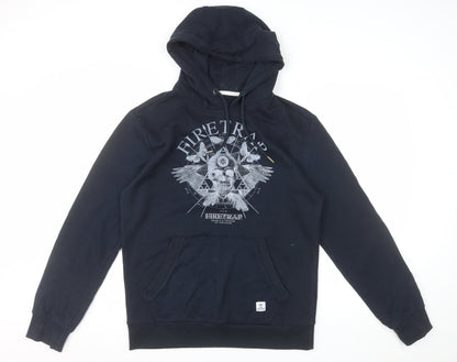 Firetrap Mens Black Pullover Hoodie M Graphic Print Cotton Blend