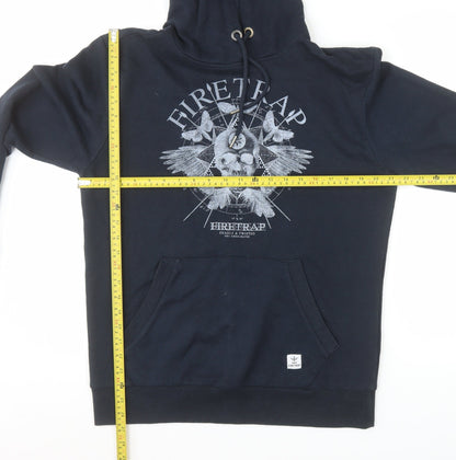 Firetrap Mens Black Pullover Hoodie M Graphic Print Cotton Blend