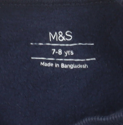 Marks and Spencer Girls Blue Bow Print Long Sleeve Jersey Dress 7-8 Years