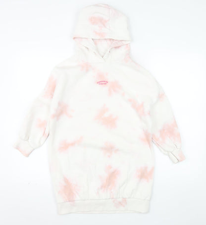 Next Girls Pink Tie Dye Pullover Hoodie 8 Years Regular Fit Fleece