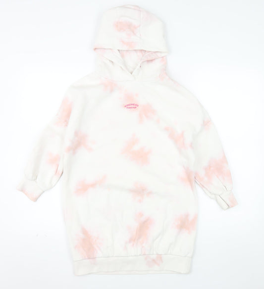 Next Girls Pink Tie Dye Pullover Hoodie 8 Years Regular Fit Fleece