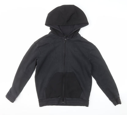 adidas Boys Black Full Zip Hoodie 11-12 Years Regular Fit Hooded Sweatshirt