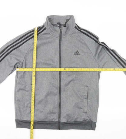 Adidas Men Grey M Track Jacket Full Zip Activewear Polyester