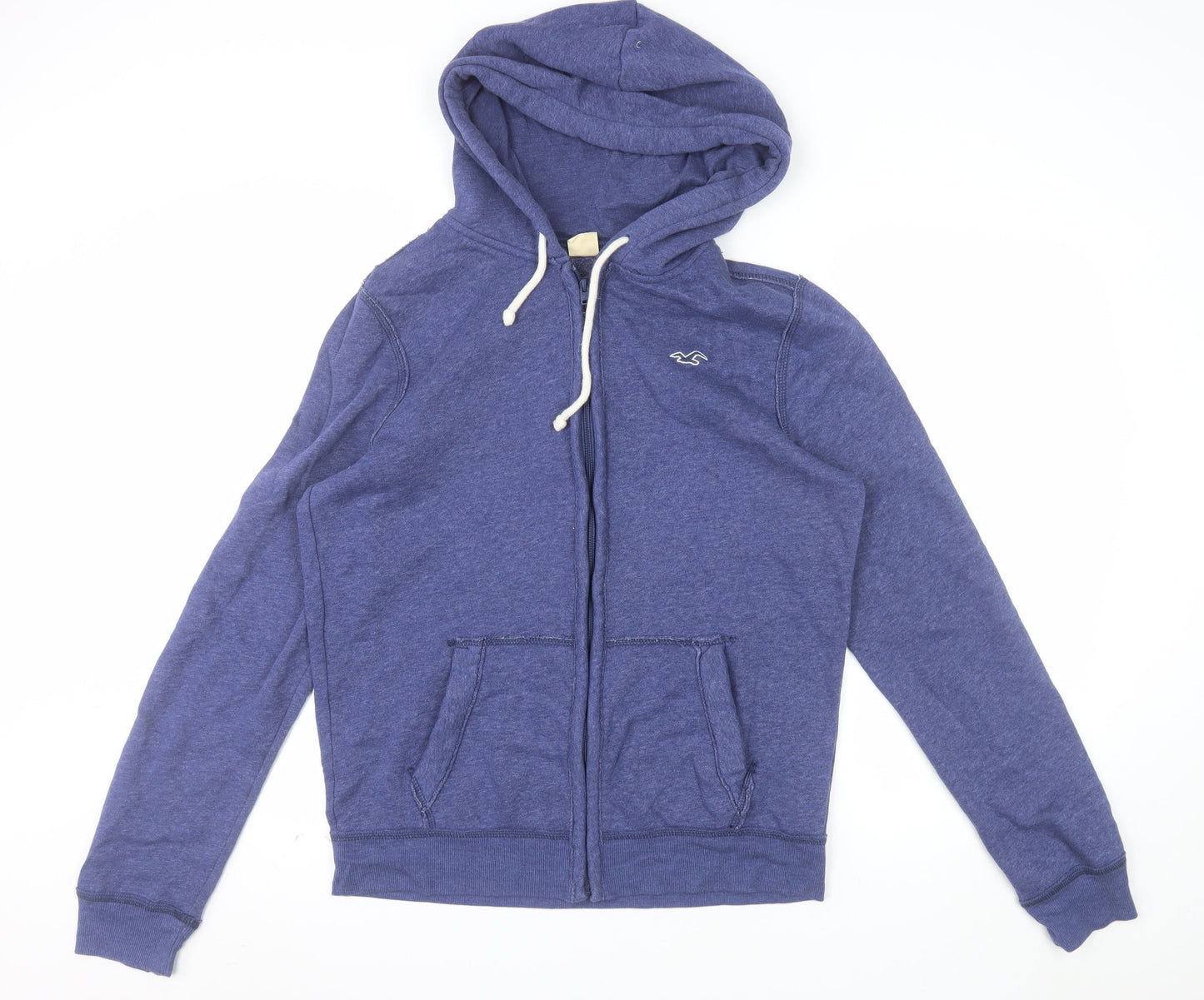 Hollister Men Blue Full Zip Hoodie Medium Cotton Blend Logo