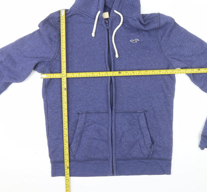 Hollister Men Blue Full Zip Hoodie Medium Cotton Blend Logo