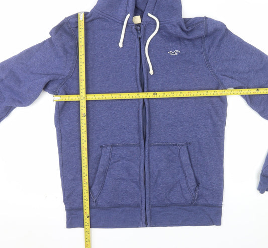 Hollister Men Blue Full Zip Hoodie Medium Cotton Blend Logo