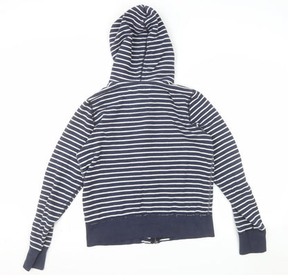 American Eagle Outfitters Women Navy Blue Striped Full Zip Hoodie Size M