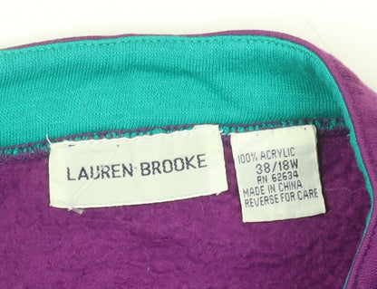 Lauren Brooke Women's Purple Pullover Sweatshirt Size 18W Acrylic Embroidered Floral