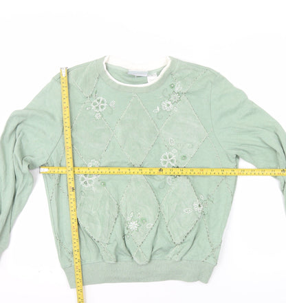 Alfred Dunner Petite Green Embroidered Argyle Long Sleeve Sweatshirt PM