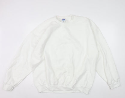 Gildan Men's White XL Pullover Crew Neck Fleece Sweatshirt
