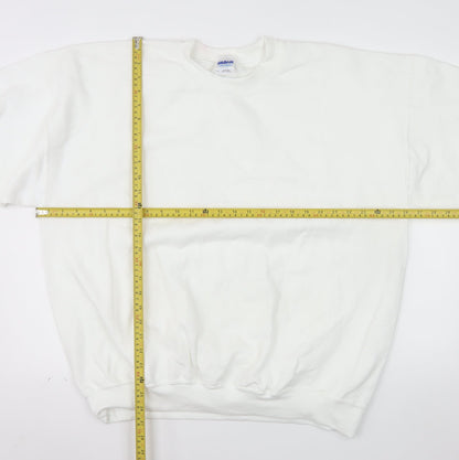 Gildan Men's White XL Pullover Crew Neck Fleece Sweatshirt