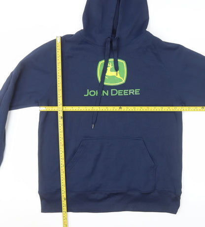 John Deere Mens Blue Pullover Hoodie L Logo Outdoor Fleece