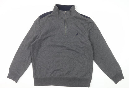 Nautica Men's Grey 1/4 Zip Pullover Sweatshirt Size L Fleece