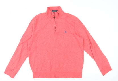 Polo Ralph Lauren Men's Pink 1/4 Zip Cotton Sweatshirt Size M