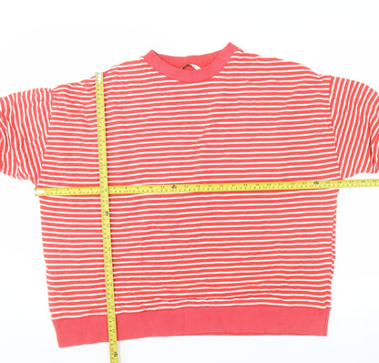 Tu Woman Red White Striped Crew Neck Pullover Sweatshirt L