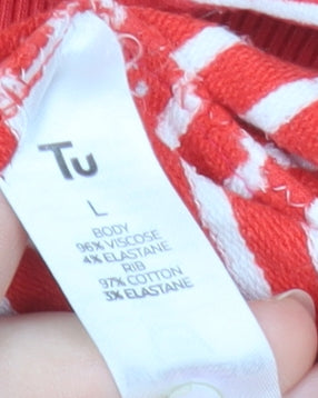 Tu Woman Red White Striped Crew Neck Pullover Sweatshirt L