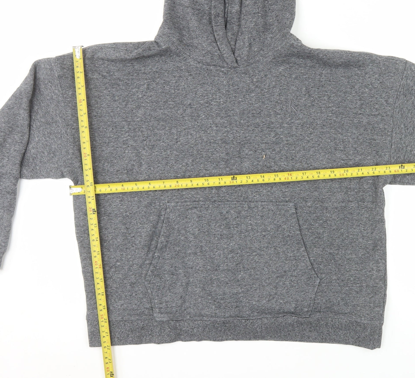 Calvin Klein Womens Grey Pullover Hoodie L Cotton Blend Logo Casual