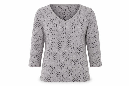 Trespass Women Grey Polka Dot V-Neck 3/4 Sleeve Cotton Blend T-Shirt M