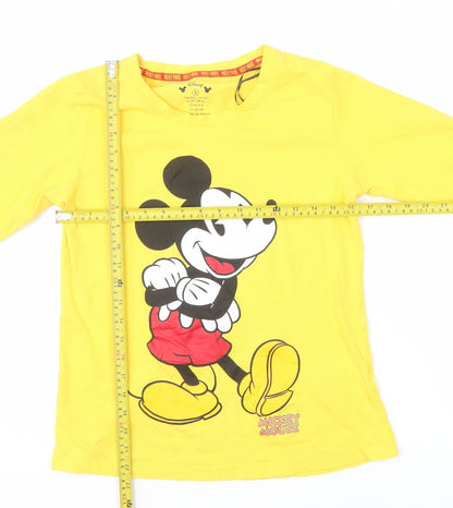 Disney Women Yellow Mickey Mouse Long Sleeve Cotton T-Shirt Size 10