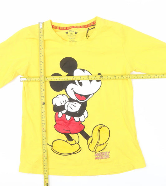Disney Women Yellow Mickey Mouse Long Sleeve Cotton T-Shirt Size 10