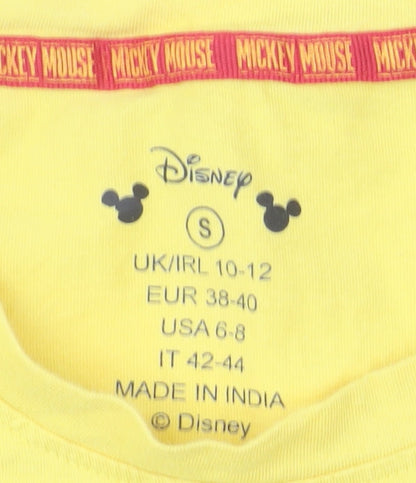 Disney Women Yellow Mickey Mouse Long Sleeve Cotton T-Shirt Size 10