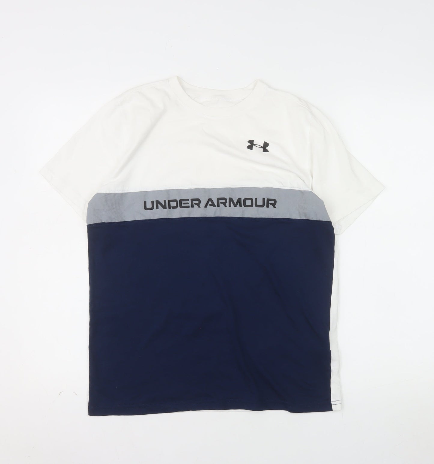 Under Armour Mens White Blue Loose Fit Crew Neck T-Shirt YXL