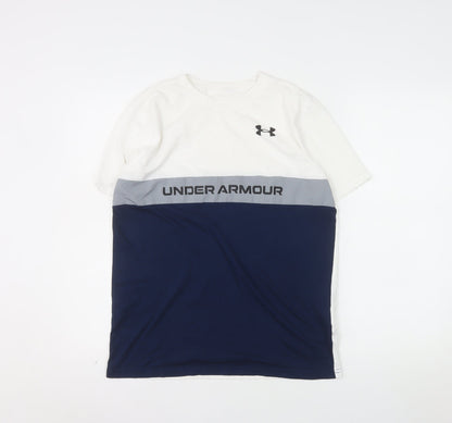 Under Armour Mens White Blue Loose Fit Crew Neck T-Shirt YXL