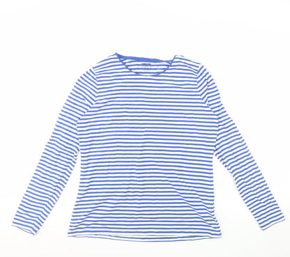 Lands' End Women's Blue White Striped Long Sleeve Cotton Blend T-Shirt L