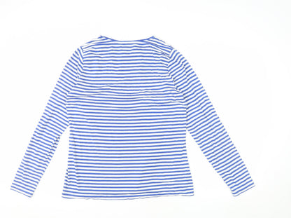 Lands' End Women's Blue White Striped Long Sleeve Cotton Blend T-Shirt L