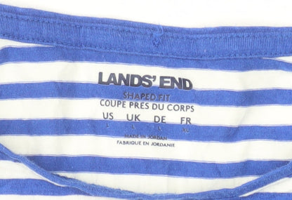 Lands' End Women's Blue White Striped Long Sleeve Cotton Blend T-Shirt L