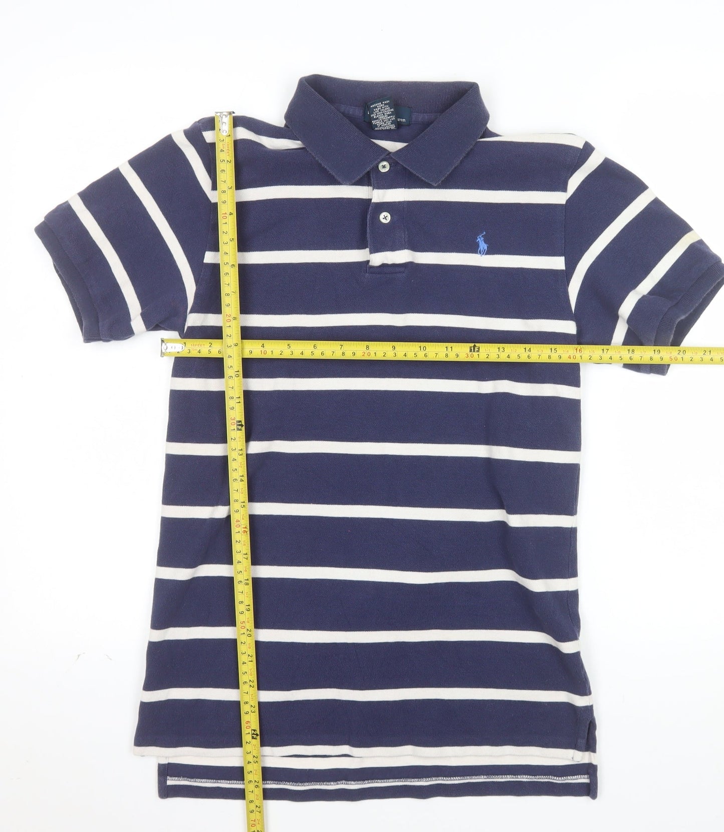 Ralph Lauren Teens Blue Striped Cotton Polo Shirt Size L