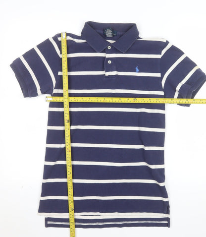 Ralph Lauren Teens Blue Striped Cotton Polo Shirt Size L