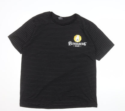 Bundaberg Men's Black Striped 2XL Cotton Crew Neck T-Shirt