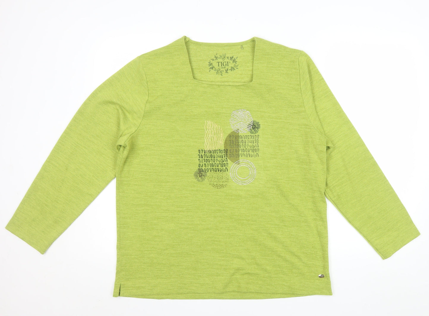 Tigi Women’s Green Long Sleeve Square Neck Pullover Jumper Size 18