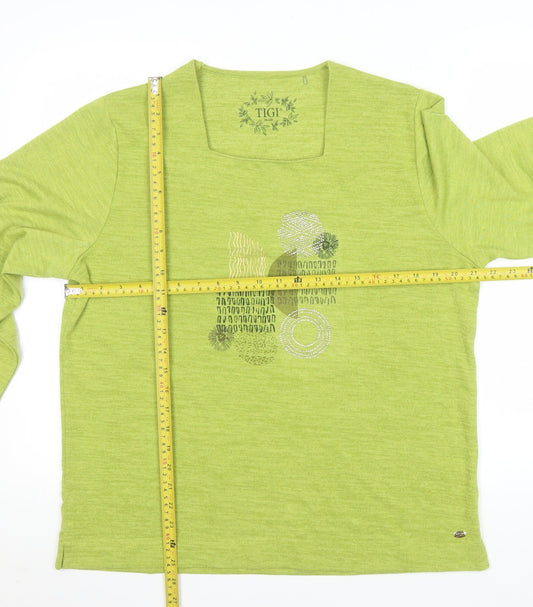 Tigi Women’s Green Long Sleeve Square Neck Pullover Jumper Size 18