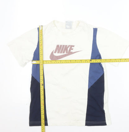 Nike Boys White Blue Colourblock Logo T-Shirt Size 11-12 Years