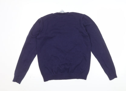 Harkel Women's Blue Rainbow Happy Crew Neck Cotton Jumper Size 8