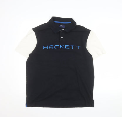 Hackett Golf Men's Black Polo Shirt L Embroidered Logo Cotton