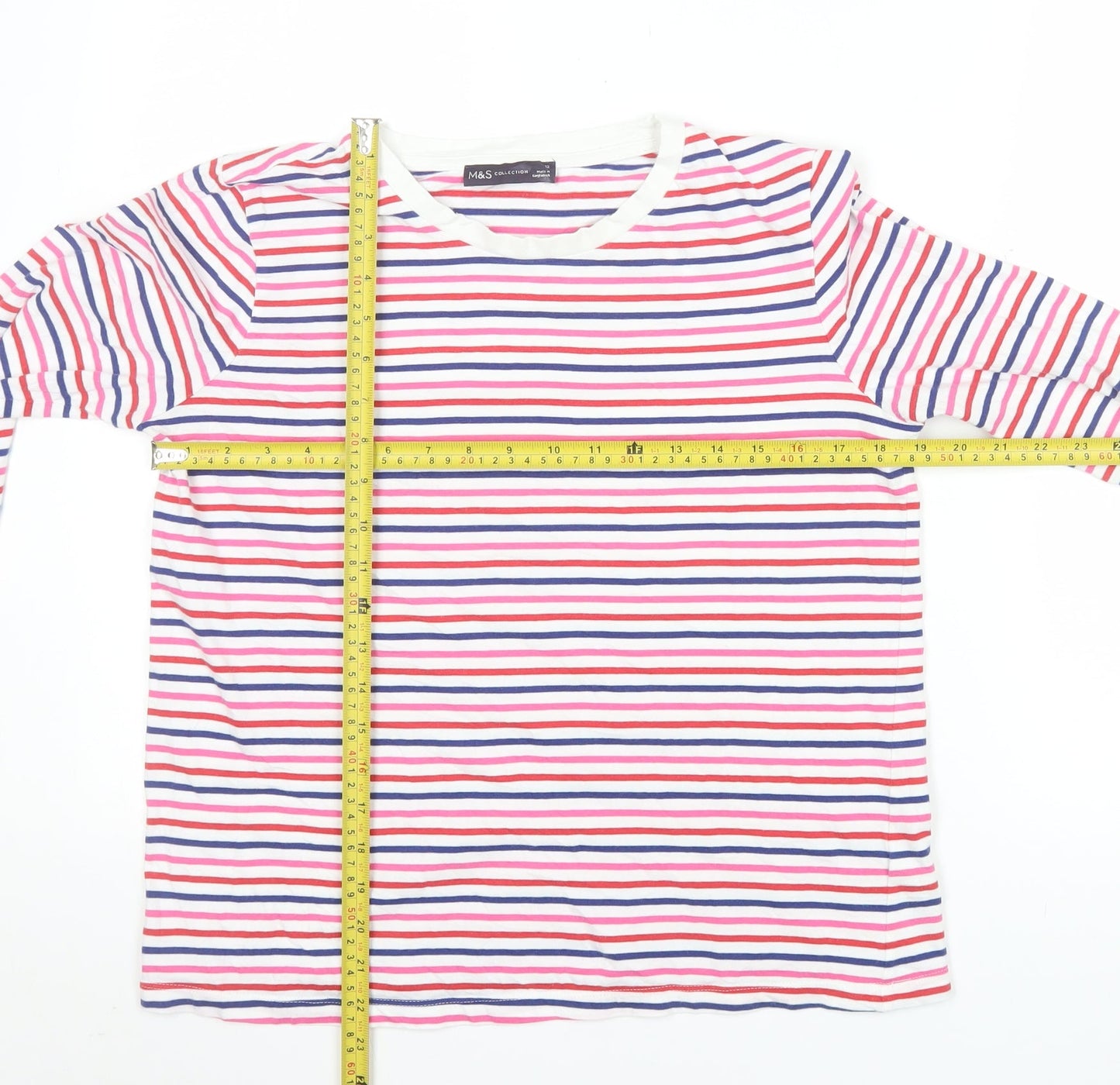 Marks and Spencer Women Multicoloured Striped Cotton Long Sleeve T-Shirt Size 12
