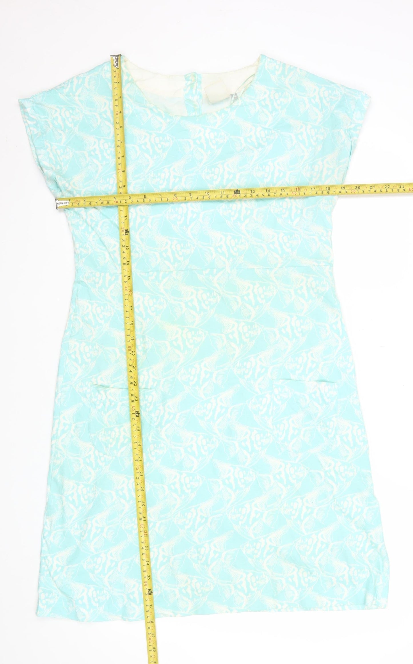 Weird Fish Women Blue Cotton Shift Dress Size 14 Casual Summer