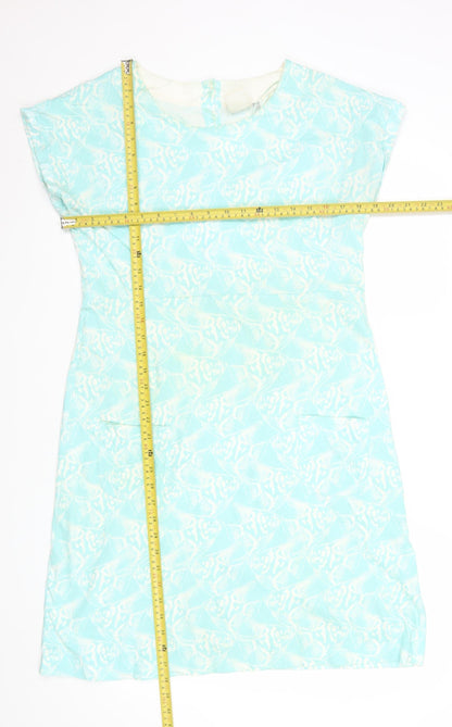 Weird Fish Women Blue Cotton Shift Dress Size 14 Casual Summer